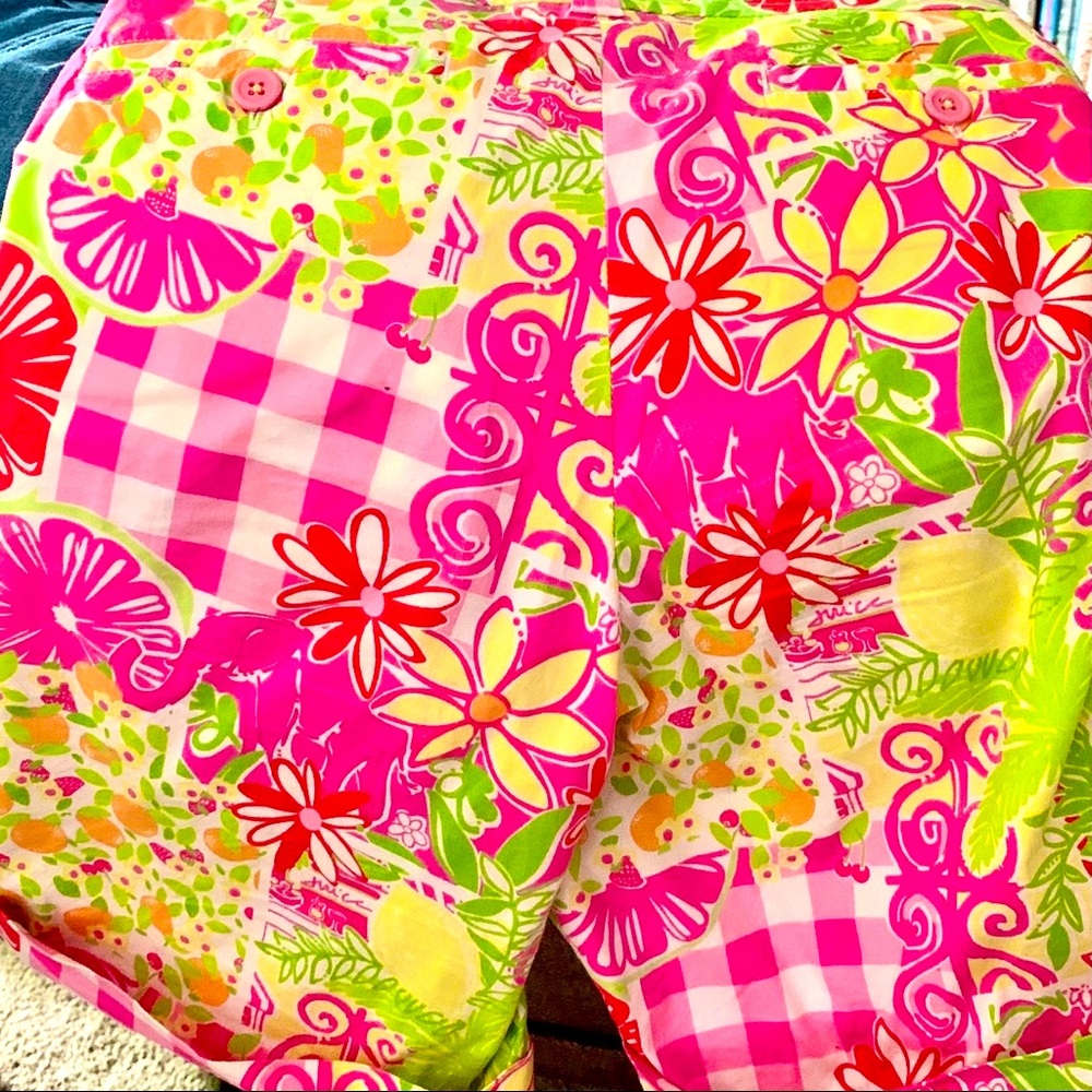 LILLY PULITZER “Juice Stand” Cotton Palm Beach Fit Cuffed Bermuda Shorts Size 8